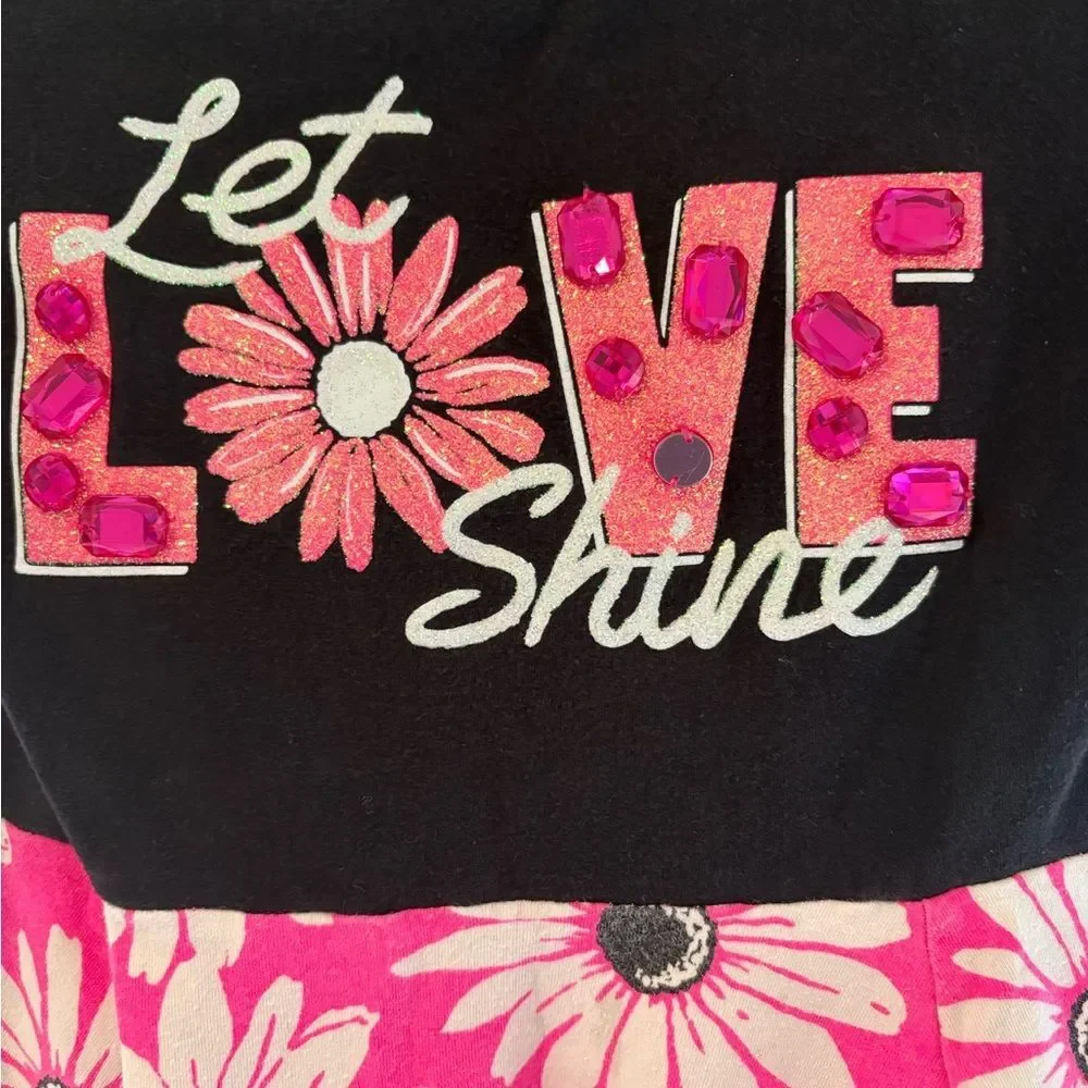 Justice Girls Size 7 Pink Daisy Skater Dress Let Love Shine Rhinestone Graphic